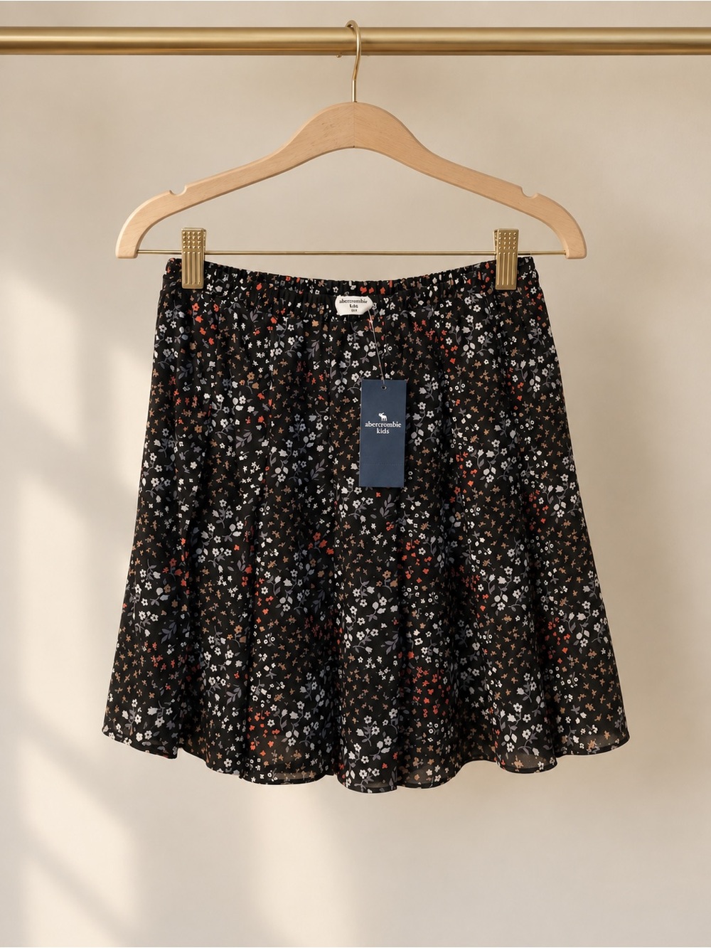 abercrombie kids Black Floral Skater Skort with Red & White Accents